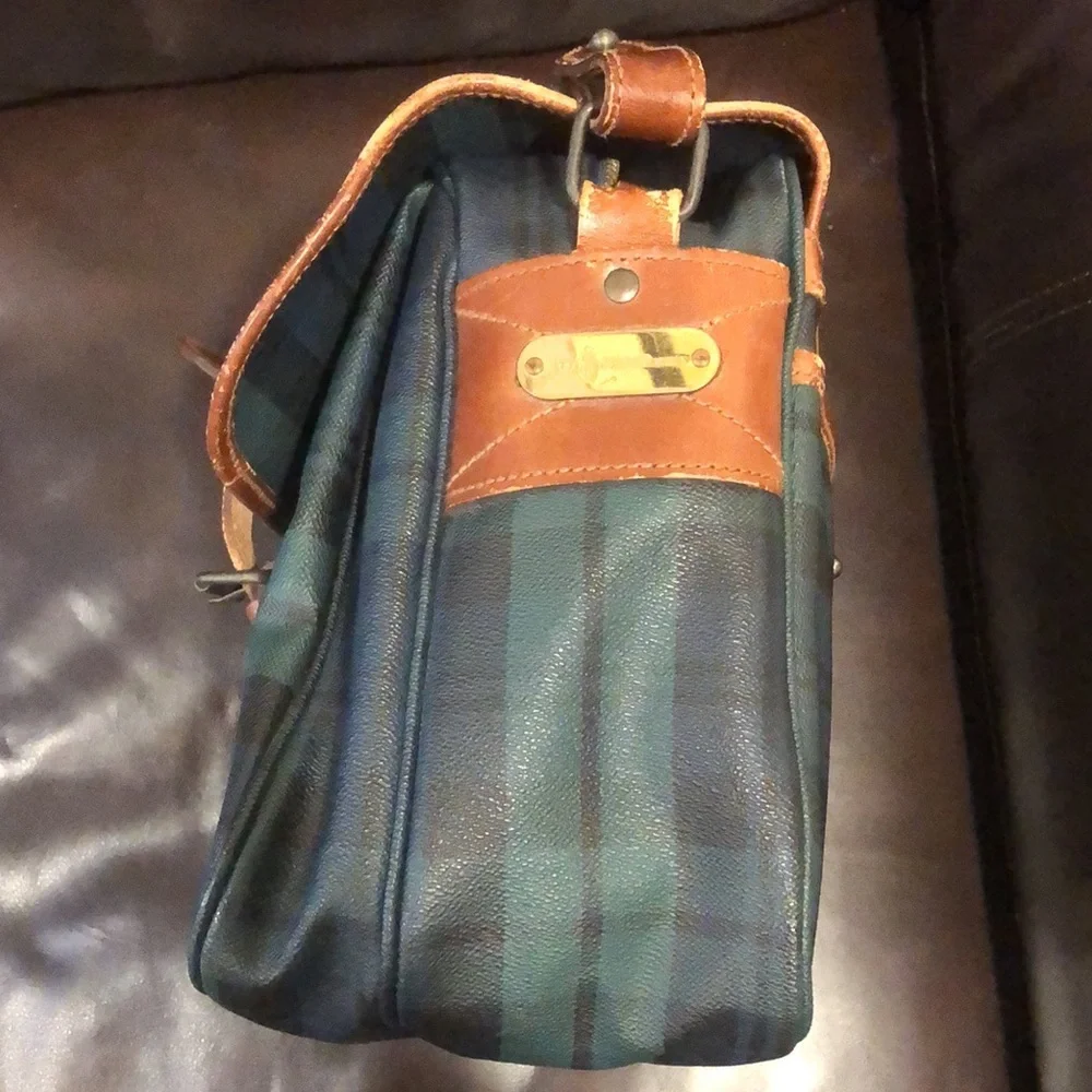 RALPH LAUREN Black Watch Plaid Crossbody Computer Laptop Messenger Bag 1980-90
